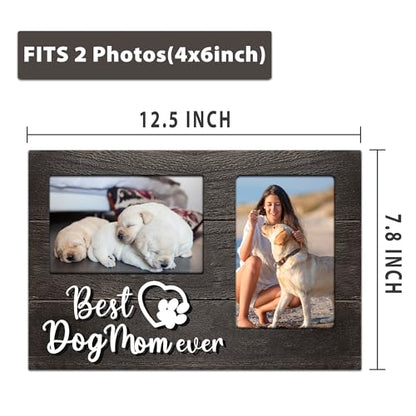 Dog Mom Gifts, Mothers Day Dog Mom Gift for Dog Lover, Dog Lovers for Women 3D Photo Frame Hold 4x6 Inches Two Photos - Great Dogmom Ever Picture Frame Present for Her - color: Dog Mom