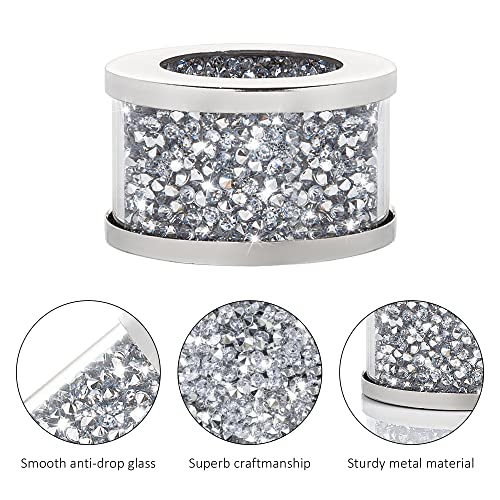 SHYFOY Silver Crushed Diamond Napkin Rings Set of 4,Bling Glass Table Decor | Stainless Steel Glass Frame Napkin Rings, Luxury Style for Wedding Receptions, Holiday and Banquet Table Arrangement - size: 4 Pieces