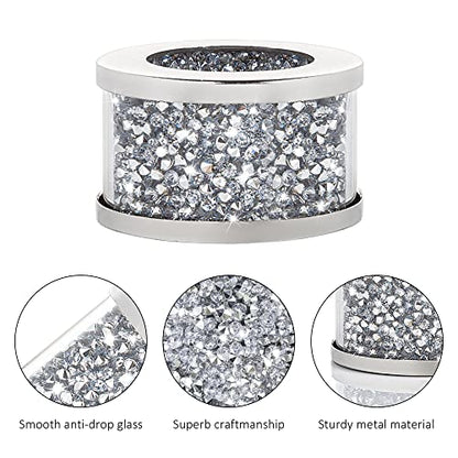 SHYFOY Silver Crushed Diamond Napkin Rings Set of 4,Bling Glass Table Decor | Stainless Steel Glass Frame Napkin Rings, Luxury Style for Wedding Receptions, Holiday and Banquet Table Arrangement - size: 4 Pieces