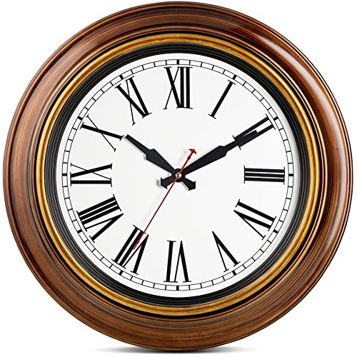 Bernhard Products Extra Large Wall Clock 18 Inch Quality Quartz Silent Non Ticking, Battery Operated for Home/Living Room/Over Fireplace Beautiful Decorative Roman Numeral Stylish Clock, Light Brown - color: Light Brown