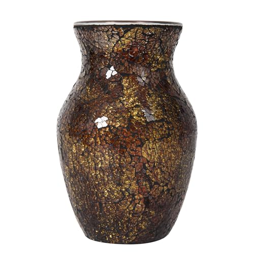 Mosaic Glass Flower Vase for Home Decor, Handmade Glass Vases for Living Room, Kitchen, Wedding, Office (Brown, 5 * 8 Inch) - color: Brown