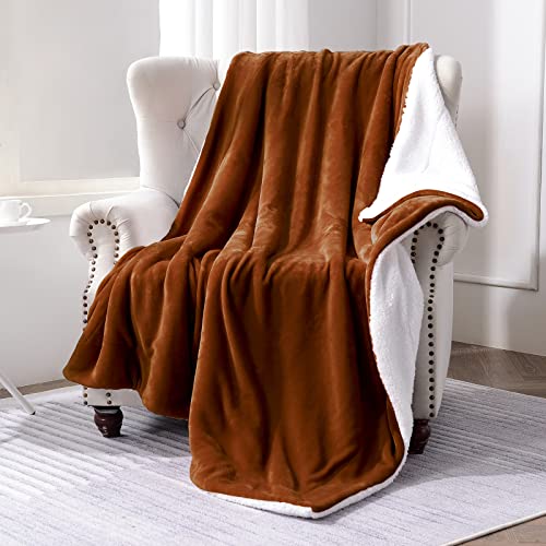 Sherpa Fleece Fall Throw Blanket, Caramel, 50x60 inches | Double-Sided Super Soft Luxurious Plush Blanket Throw Size - color: Caramel, size: 50"×60"