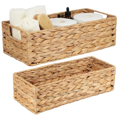 LotFancy Bathroom Basket, 2 Pack Water Hyacinth Toilet Paper Basket, Hand Woven Back of Toilet Organizer for Toilet Tank Top Countertop, Wicker Baskets for Shelves
