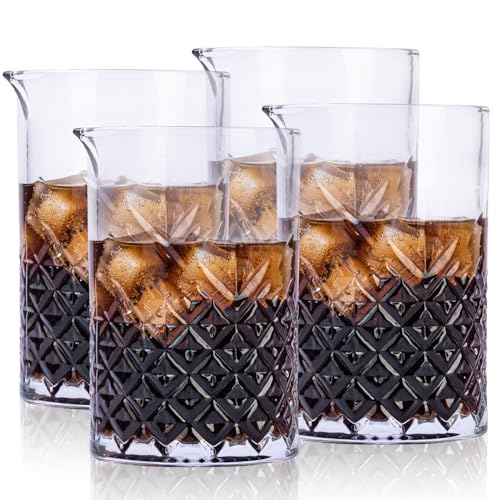 4 Pcs 24oz/ 700ml Cocktail Mixing Glass - Martini Cocktail Stirring Glass Thick Bottom Hand Blown Crystal Bartending Glasses Perfect for Mixing Old Fashioned Manhattan Negroni