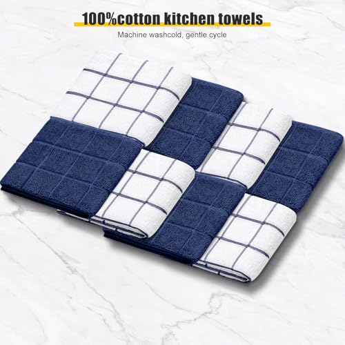 Oven Mitts Kitchen Towels Dishcloths with Pot Holders Sets 12PCS,Dish Towels Sets,Oven Gloves Pot Pads Heat Resistant 500 Degrees with Non-Slip Silicone Surface for Cooking Baking Grilling-Marine Blue - color: Marine Blue