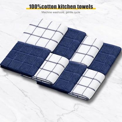 Oven Mitts Kitchen Towels Dishcloths with Pot Holders Sets 12PCS,Dish Towels Sets,Oven Gloves Pot Pads Heat Resistant 500 Degrees with Non-Slip Silicone Surface for Cooking Baking Grilling-Marine Blue - color: Marine Blue