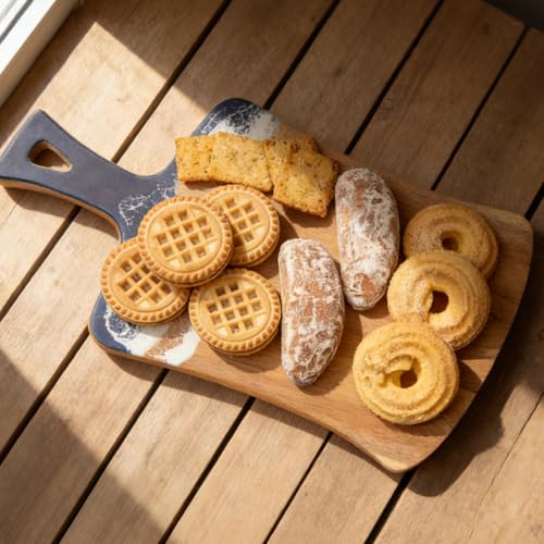 Cutting Board for Kitchen – 14.2" x 8.3" Wooden Serving Board with Handle for Steak Bread Cheese & Fruits – Blue ocean Resin Chopping Board, Easy to Clean - color: Blue
