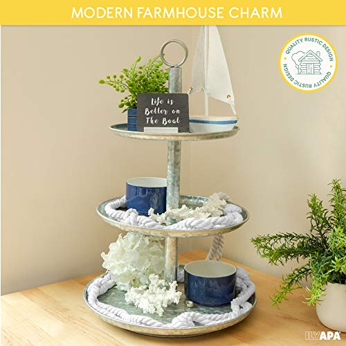 Ilyapa Galvanized 3 Tier Serving Stand, Metal Tray Platter | For Cake, Dessert, Shrimp & Appetizers