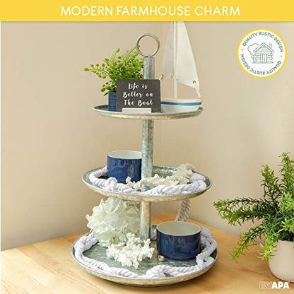 Ilyapa Galvanized 3 Tier Serving Stand, Metal Tray Platter | For Cake, Dessert, Shrimp & Appetizers