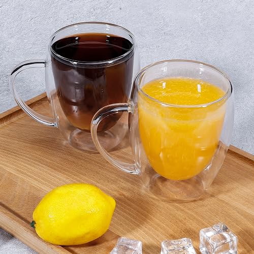 Clear Glass Double Wall Insulated Round Coffee Mugs Set of 6 Pieces - Medium Size 12oz Best Reusable Coffee Mug for Home Cafe Restaurant Perfect for Espresso Capucinno Lungo Latte Coffee - style: 12oz