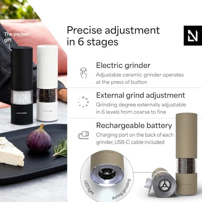 LARS NYSØM Electric Salt and Pepper Grinder Set I Automatic Salt and Pepper Mills with Adjustable Ceramic Grinder I USB Rechargeable Electric Spice Mill Set with LED Light (Taupe Brown) - color: Taupe Brown, size: Set of two electric mills
