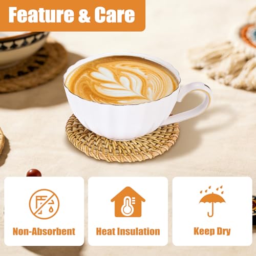 Drink Coasters Set of 6, Handwoven Rattan Coasters with Holder - Coaster for Coffee Table, Boho Cup Coaster for Home Decor Accents-Heat Insulation, 4 Inch(Natural Rattan) - style: Natural Rattan