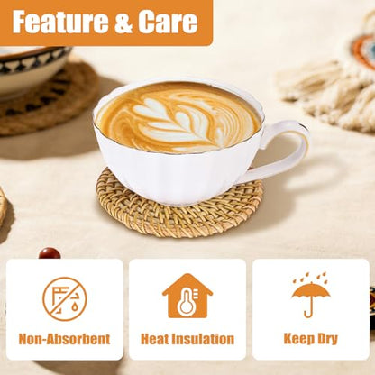 Drink Coasters Set of 6, Handwoven Rattan Coasters with Holder - Coaster for Coffee Table, Boho Cup Coaster for Home Decor Accents-Heat Insulation, 4 Inch(Natural Rattan) - style: Natural Rattan