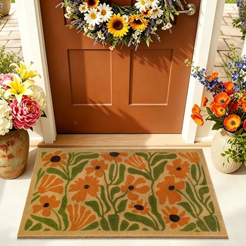 Flowers Coir Doormat Outdoor Entrance Welcome Mats for Fronts Door 17"x30" - color: Coir Floral