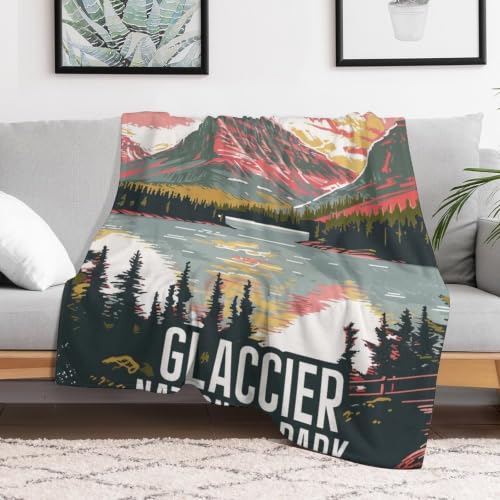 Mid Century Glacier National Park 01 Flannel Blankets Fleece Soft Throw Lightweight Plush Gifts for Couch, Bed, Cozy Sofa Plush, Chair, Lovers 60x80in(150x200cm) - color: Style-1, size: 60x80in(150x200cm)