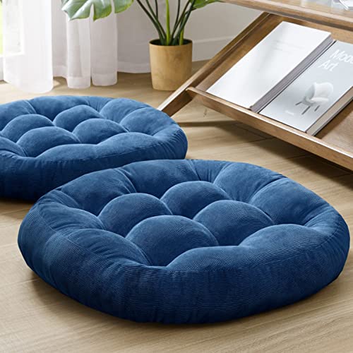 Meditation Cushions Set of 2, Large Floor Pillow for Adults, 22inch Round | Floor Cushion For Reading & Zen, 3.5" Thick Supportive Shredded Memory Foam, Breathable Corduroy, Soft Yoga Seat, Navy - color: Round | Navy | 2 Pack, size: 2 Pack
