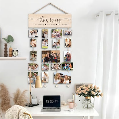 Picture Frames Collage Photo Hanging Display Picture Board Wood Rustic Frames, Gifts for Women, Family Photo This Is Us Picture Housewarming Farmhouse Rustic Wood Hanging Photo Wall Table Top Frames - color: this is us