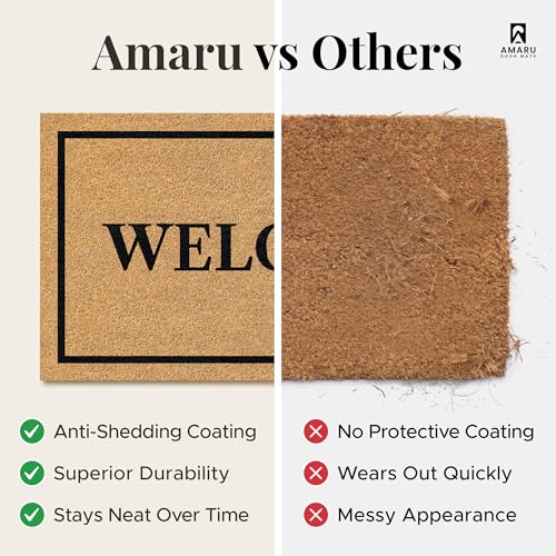 Coir Welcome Mat, Non-Slip, Welcome Classic 3, 17x29 in | 100% Natural Coir, Anti-Shedding, Durable PVC Backing, Traps Dirt and Mud, Indoor and Outdoor Entryway, Easy to Clean - color: Welcome Classic 3
