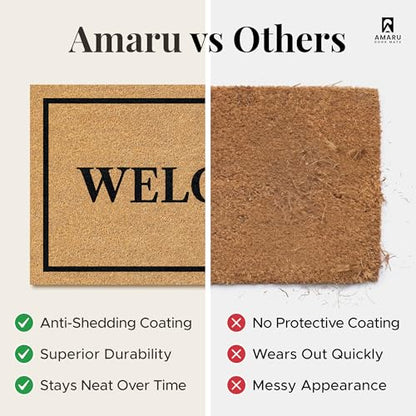 Coir Welcome Mat, Non-Slip, Welcome Classic 3, 17x29 in | 100% Natural Coir, Anti-Shedding, Durable PVC Backing, Traps Dirt and Mud, Indoor and Outdoor Entryway, Easy to Clean - color: Welcome Classic 3