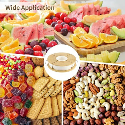 Taco Bar Serving Set for a Party, Veggie Tray Platter with Lid, Ceramic Lazy Susan Serving Tray with Divided Sections, Wooden Lids and Metal Handles, 360 Rotating Serving Set for Fruits Vegetable Dip