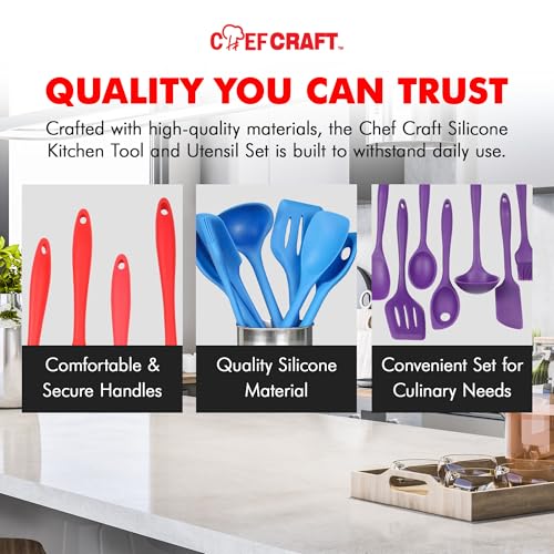 Chef Craft 42077 7 Piece Silicone Kitchen Tool and Utensil Set, Red - color: Red, size: 7 Piece Set