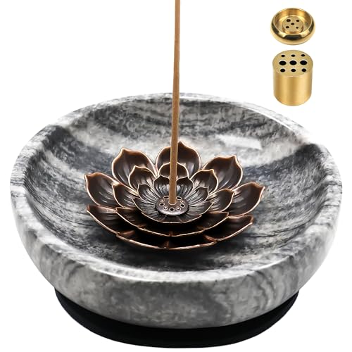 SuperLarge Handmade Natural Marble Incense Holder for Sticks and Cones-with 9 Holes, Multi-Functional Incense Burner Holder for Incense Sticks and Cones, Perfect Home Decor (5.91inch) - color: Gray, size: Large