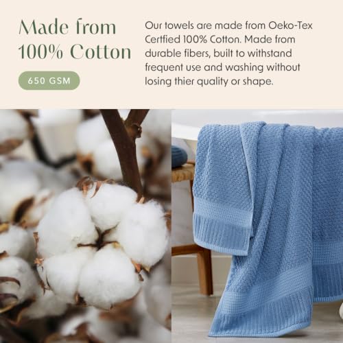 100% Cotton 6 Piece Bath Towel Set | Blue Towels | Oeko‑TEX Standard 100 | Soft & Absorbent, Quick‑Dry | Trinity Collection - Blue Shadow - color: Blue Shadow, size: 6 Piece Set