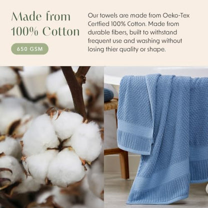 100% Cotton 6 Piece Bath Towel Set | Blue Towels | Oeko‑TEX Standard 100 | Soft & Absorbent, Quick‑Dry | Trinity Collection - Blue Shadow - color: Blue Shadow, size: 6 Piece Set