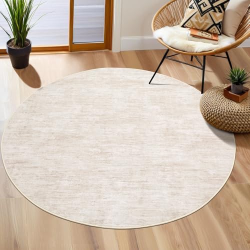 Washable Round Rug 4x4 ft for Living Room Modern Round Rug Small Bedside Carpet with Rubber Backing Stain Resistant Small Entry Mat Neutral Circle Rug for Bedroom Nursery Home Decor, Beige - color: Beige, size: 4' (Round)