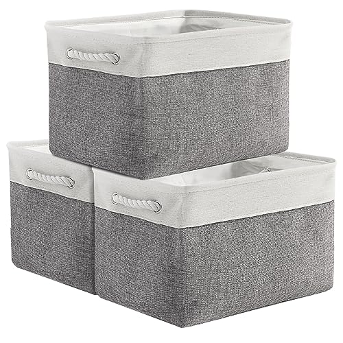 Organization and Storage Basket for Organizing - 3 Pack 16x12x12 inch Cube Storage Bin Fabric Storage Cubes for Organizer Cloth Gift Toy Closet (White & Grey) - color: White&Grey, size: 3PCS/Large Cube - 16L×12W×12H