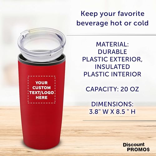 Custom Plastic Tumblers 20 oz Set of 6/12/24 Personalized Bulk Pack with Lids, Ice Coffee Tumbler, To Go Cup Insulated - Red - color: - Custom – Red