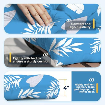 All Weather 3 Piece Wicker Furniture Chair Cushions, Waterproof Outdoor Wicker Chair Cushion for Patio Furniture Loveseat Settee Bench, 1 Loveseat and 2 U-Shaped Thickened Cushions, Blue Leaf - color: Blue Leaves