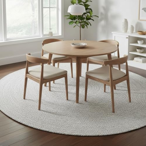 Super Area Rugs Farmhouse Braided Rug Cotton Kitchen Reversible Carpet, Gray & White, 6' Round - color: Gray & White, size: 6' (Round)