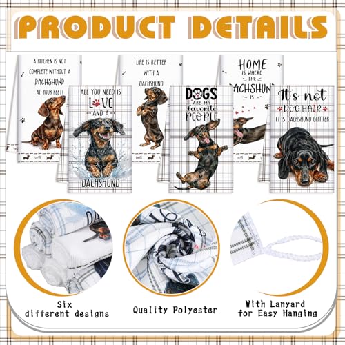 Redbaker 6 Pcs Dachshund Kitchen Towels Funny Dishcloth | Gifts for Dachshund Lovers Dog Owner Cute Brown Grid Kitchen Hand Tea Dish Towel with Hanging Loop for Home Housewarming Gift - style: Dachshund