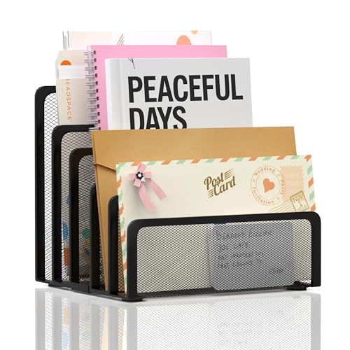 Mail Organizer with 5 Slot Mail Holder for Desk Black | Metal Mail Holder for Desk, Office File Holder Letter Organizer for Mails (Black) - color: Black