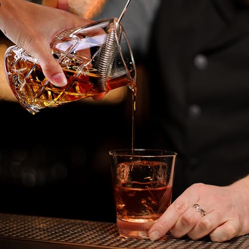 24 Oz Cocktail Mixing Glass Stirring Glasses for Whiskey Cocktail Mixing Shaker Glass Martini Old Fashioned Crystal Bar Set 700ml 2PCS - style: Lattice/ Ice Flowers
