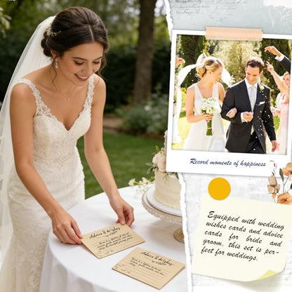 Wooden Advice & Wishes Memory Box with 50 Pcs Kraft Tan Cards for Wedding - Bridal Shower Guest Book Alternative- Versatile Keepsake for Newlyweds, Baby Shower, Graduation & Birthday Party ﻿ (Cards) - color: Cards