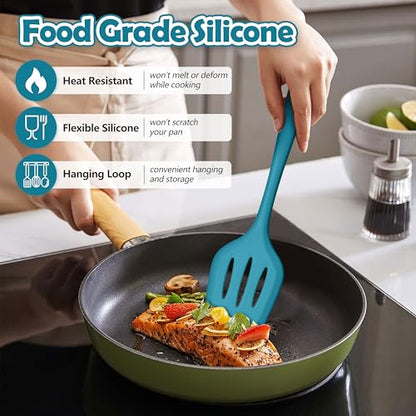 LIANYU 14 Pcs Silicone Kitchen Cooking Utensils Set with Holder,Dark Blue | 446°F Heat Resistant Silicone Cooking Utensils Spatula Set, Non-Stick & Dishwasher Safe Cooking Tools, Comfort Grip Handle - color: Dark Blue
