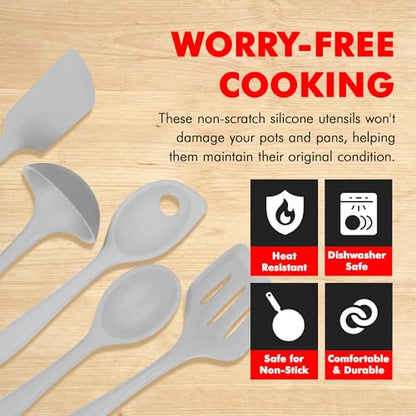 Chef Craft - Premium Silicone Kitchen Tools and Utensils Set, Non-Scratch, Withstands Temperatures up to 450°F, BPA-Free, 5 Piece Cooking Utensils Set, Gray - color: Gray, size: 5 Piece Set
