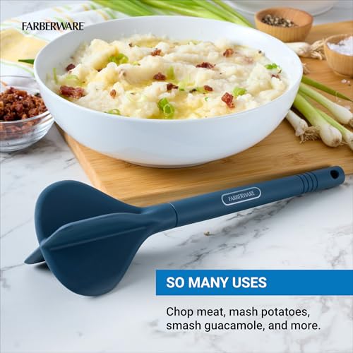 Farberware Professional Silicone Meat Masher and Ground Beef Chopper Tool - Blue, Heat Resistant to 450F, Nonstick Safe, Dishwasher Safe Potato Masher and Meat Chopper - color: Blue