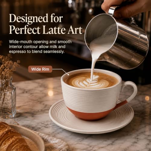 12 Oz Cappuccino Cups with Saucers, Coffee Cups Set of 4, Ceramic Tea Cup and Saucers, Wide Mouth Coffee Mugs for Latte Art, Cappuccino, Espresso & Cafe Drinks, Microwave Dishwasher Safe - color: C - 12oz