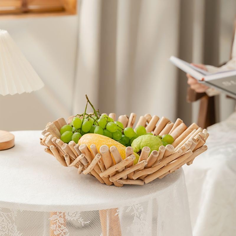 RISEON Natural Handmade Rustic Wooden Bowl, Decorative Driftwood Bowl, Natural Wood Centerpiece Driftwood Tray Basket Home Decor, 14.17 x 14.17 inches