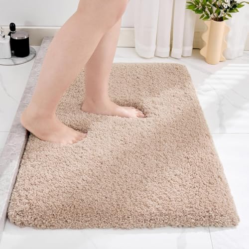 Disolla Beige Bathroom Rug 20x32 - Non-Slip Plush Thick Bath Mat, Highly Absorbent & Ultra Soft Fluffy Floor Mat, Machine Washable for Shower and Tub - color: Beige, size: 1'8" x 2'8" (20''x32'' Bathroom Rug)