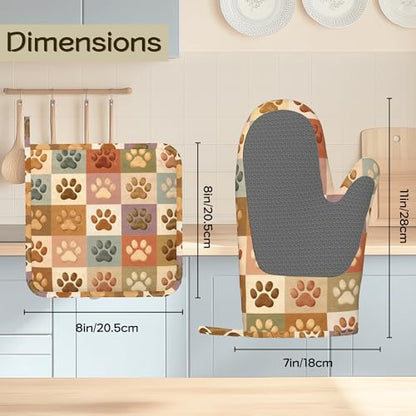 Cute Cat Paw Oven Mitts and Pot Holders Set of 4, Heat Resistant Non Slip Kitchen Gloves Hot Pads, Chef Cooking Baking Gifts for Women Bakers, Kitchen Gifts for Cooking Lover Cooks Mom - color: Cute Cat Paw