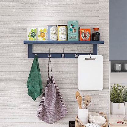 SMIBUY Coat Hooks with Shelf Wall-Mounted, 29.2 Inch Entryway Coat Rack for Wall, Bamboo Hanging Shelf with 5 Double Metal Hooks for Bathroom, Bedroom, Kitchen, Living Room, Mudroom (Grey) - color: Gray