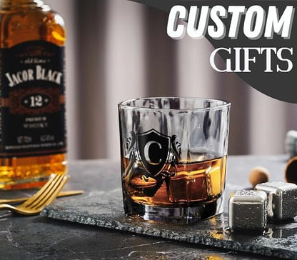 Whisky Gifts for Men, Personalized Initial Whiskey Glass with Whiskey Stones for Dad, Boyfriend, Best Friends, Coworkers, Husband, Brother, Uncle and Boss on Father's Day, Boss Day and Birthday - D - color: D