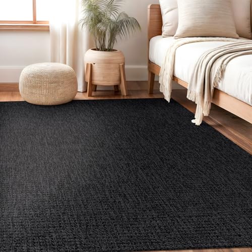 Beverly Rug Easy Jute Rug 5x7 Solid Washable Durable Outdoor Indoor Area Rugs for Living Dining Room Patio Office Stain Resistant Non Shedding Casual Indoor Outside Carpet 5 x 7 Dark Gray - color: Dark Gray, size: 5' x 7' (Rectangular)