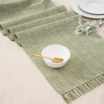 Cotton Table Runner - 72x13 Inch, Chambery Textured Table Runner, Durable & Elegant for Dining Table, Wedding, Restaurant, Oeko-TEX Certified - Green - color: Green