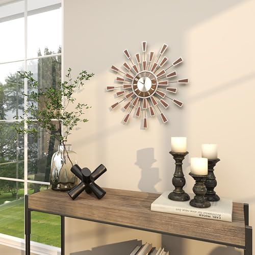 Deco 79 Metal Decorative Wall Clock Starburst Wall Clock for Home with Silver Accents, Wall Clock for Room 22" x 3" x 22", Brown