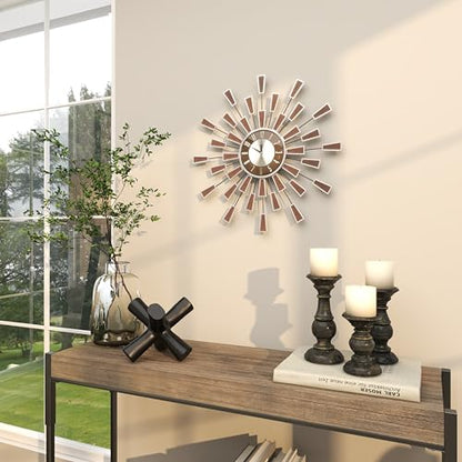 Deco 79 Metal Decorative Wall Clock Starburst Wall Clock for Home with Silver Accents, Wall Clock for Room 22" x 3" x 22", Brown